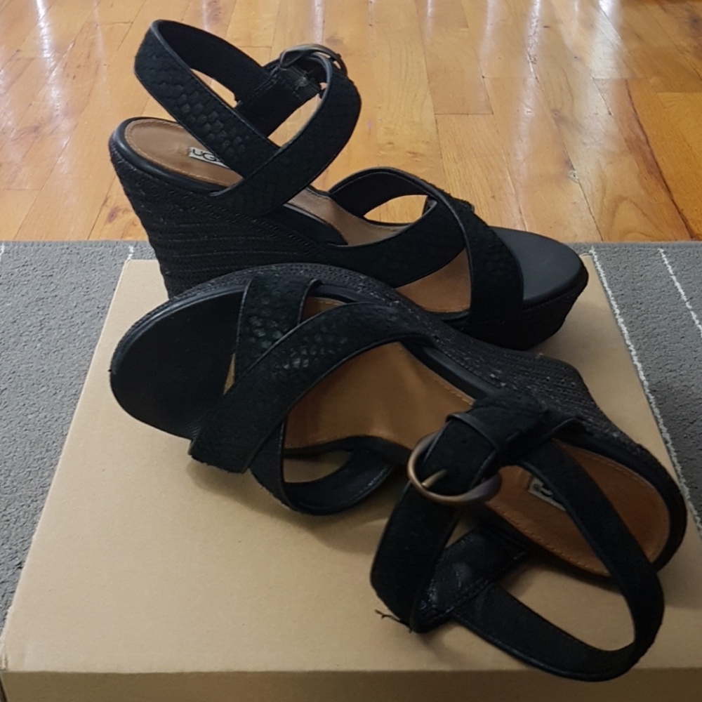 Ugg Women Espadrille Wedge Sandals - Black